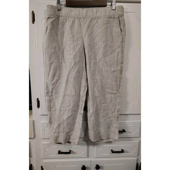 J. Jill Linen Women's Pull On Elastic Waist Pockets Natural Linen Pants Medium P - Picture 1 of 9